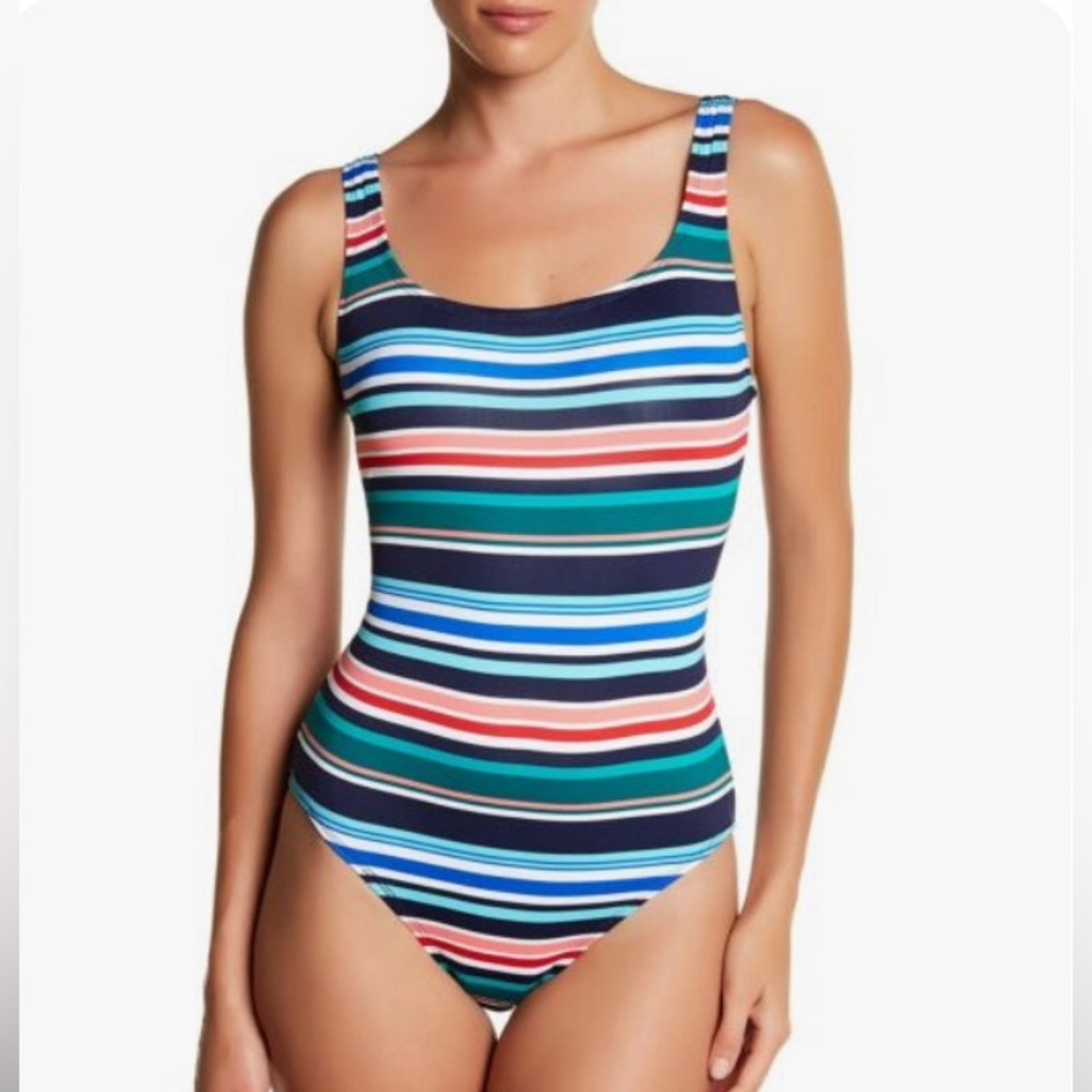 NWOT Tommy Bahama Striped Fete Lace-Up Tassel Tie Back One-Piece Swimsuit |Med